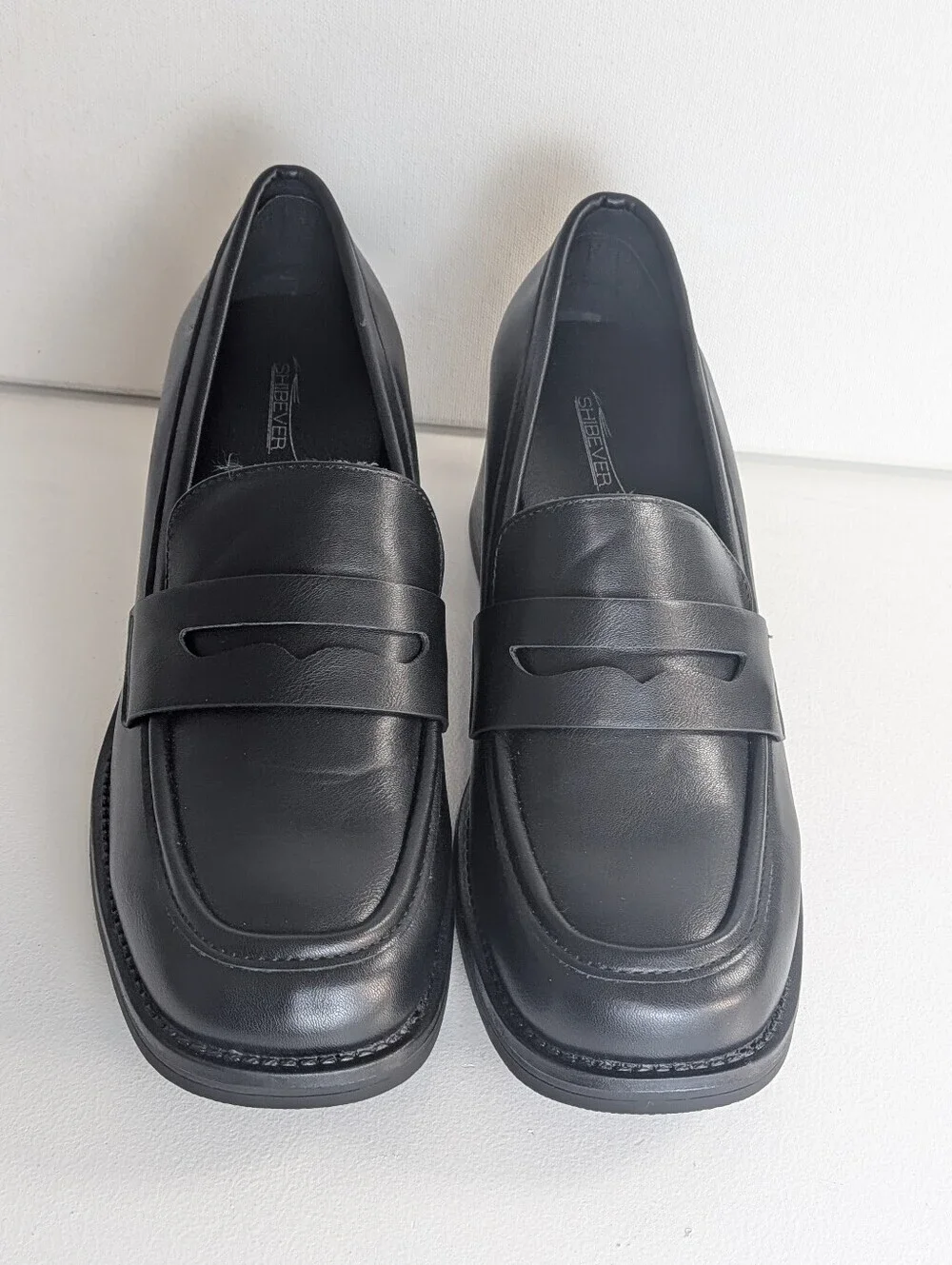 Shibever Block Heel Loafer Pump Shoes Womens Size 9 Black New School Girl